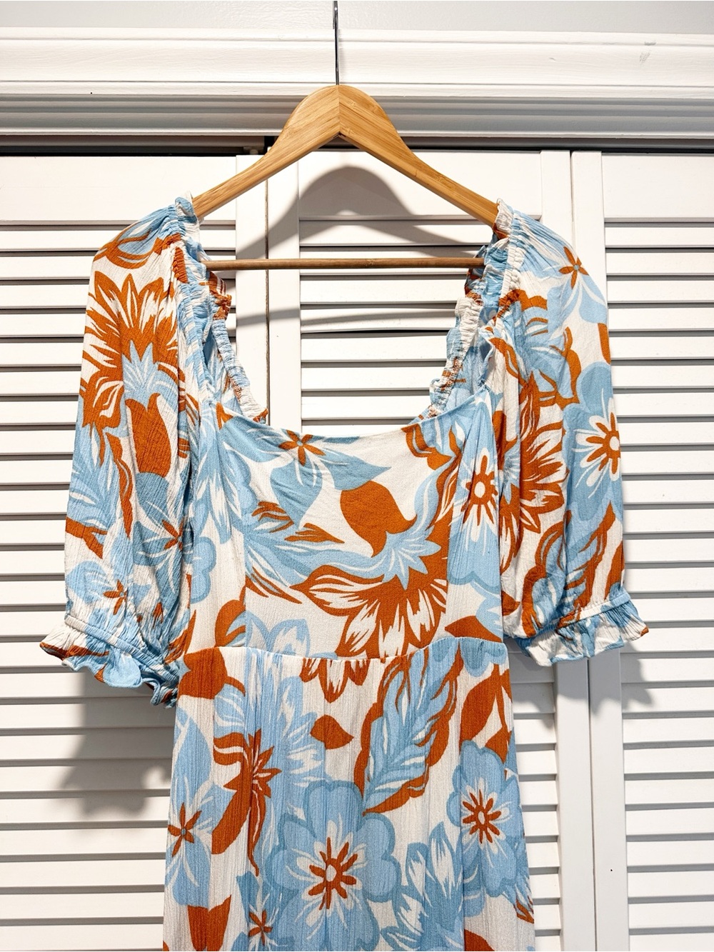Vestique Hawaiian Escape Maxi Dress Blue Burnt Orange S - Picture 4 of 13